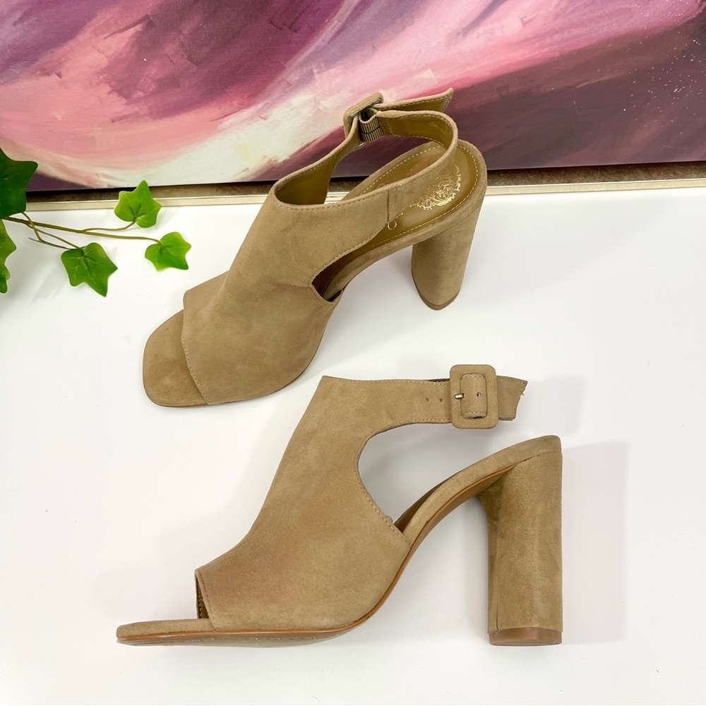 Vince Camuto Crebellan Block Heel Suede Sandal in Tan Size 8.5‎ - Picture 6 of 15